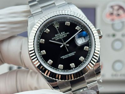 WKD Factory Rolex Datejust 3235 Movement 41mm Diamond Markers Black Oyster Watch